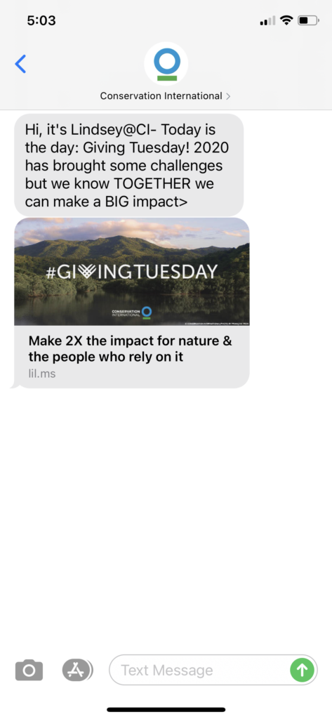 Conservation International Text Message Marketing Example - 12.01.2020.PNG