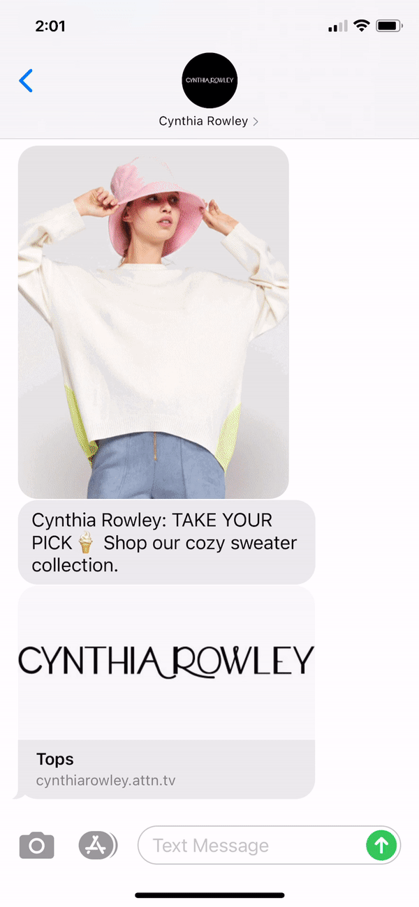 Cynthia Rowley Text Message Marketing Example - 11.07.2020