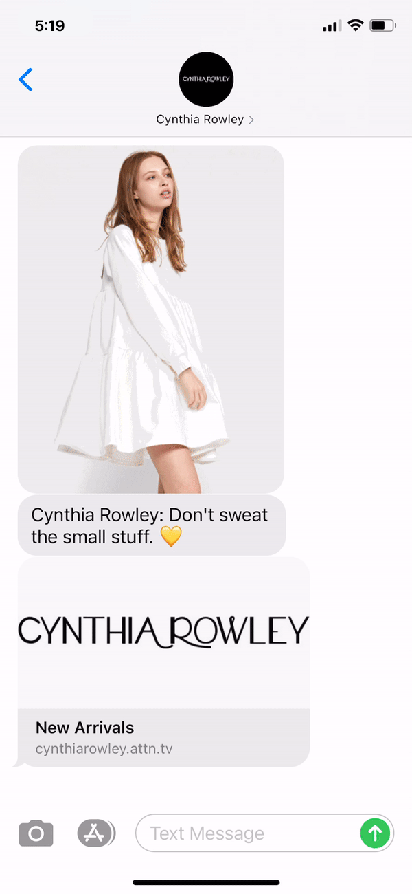 Cynthia Rowley Text Message Marketing Example - 11.08.2020