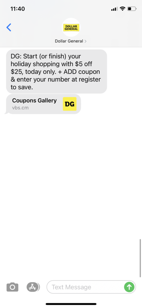 Dollar General Text Message Marketing Example - 12.19.2020