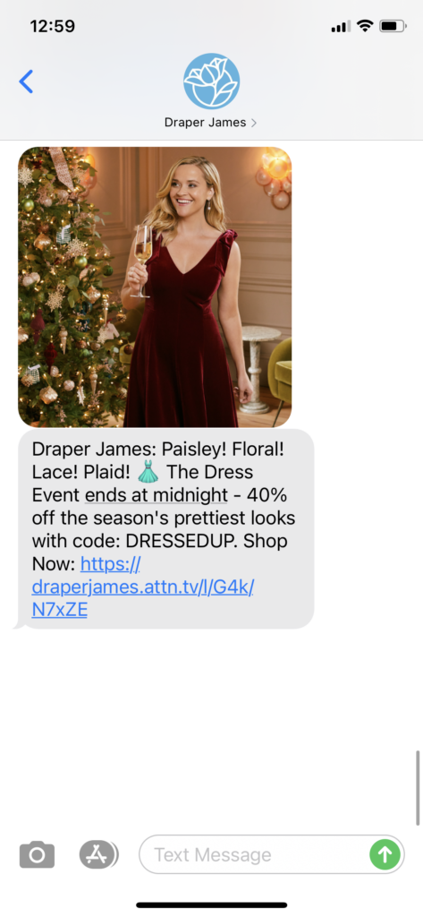 Draper James Text Message Marketing Example - 12.06.2020.PNG