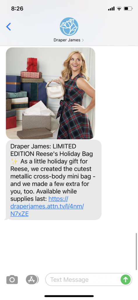 Draper James Text Message Marketing Example - 12.4.2020.PNG