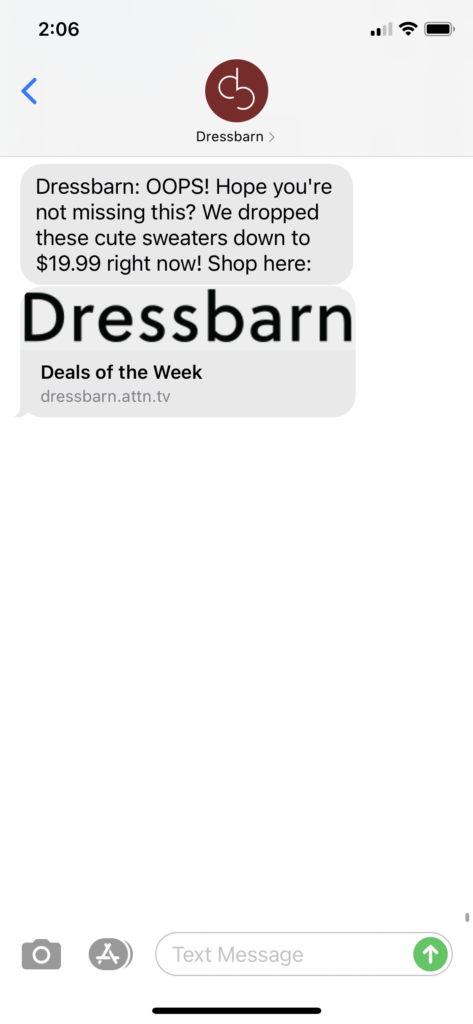 Dressbarn Text Message Marketing Example - 12.23.2020