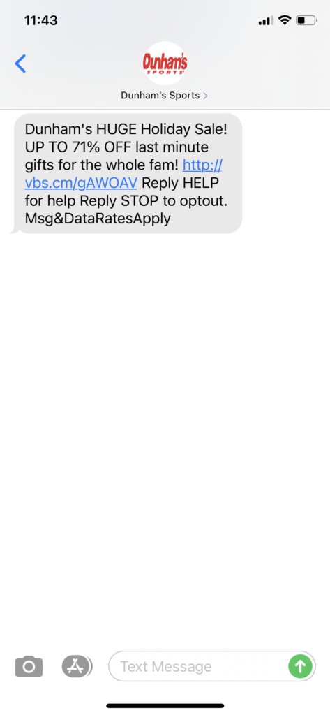 Dunham's Text Message Marketing Example - 12.19.2020