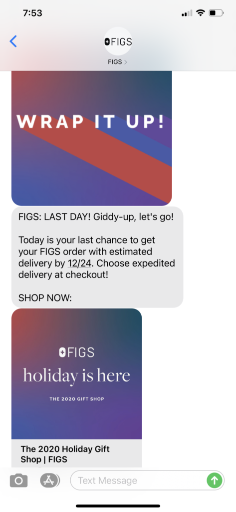 Figs Text Message Marketing Example - 12.21.2020