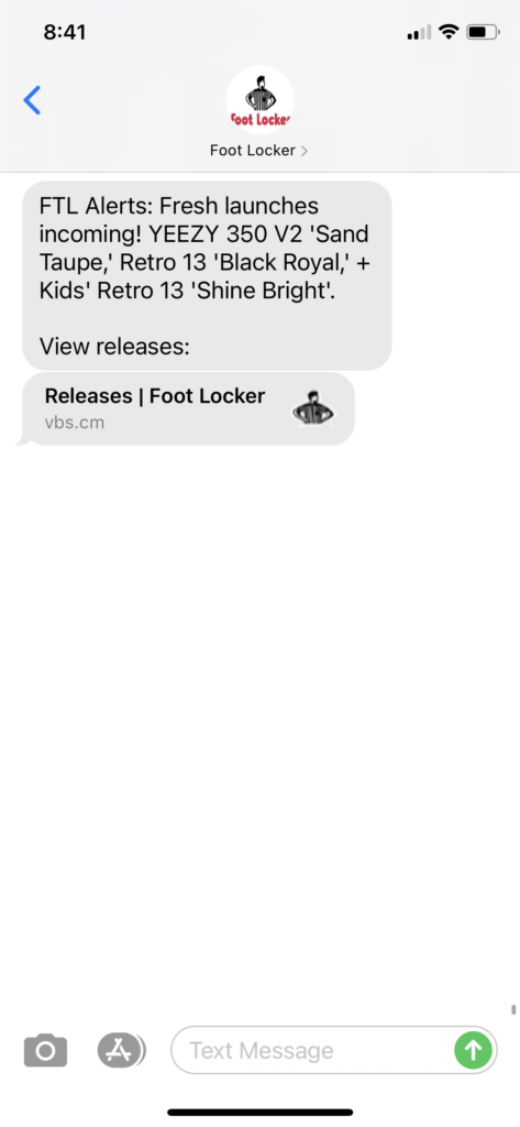 Foot Locker Text Message Marketing Example - 12.18.2020