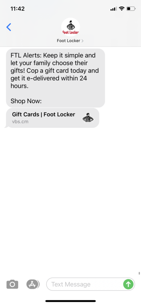 Foot Locker Text Message Marketing Example - 12.19.2020