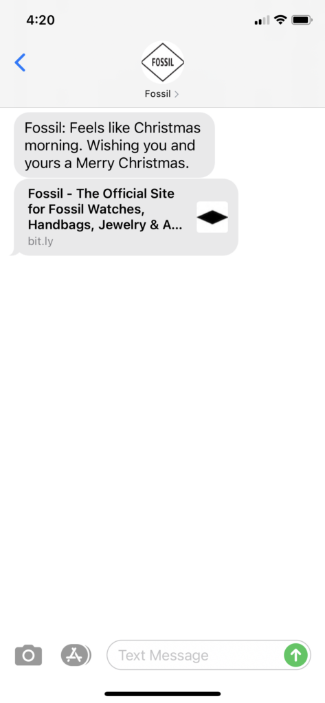 Fossil Text Message Marketing Example - 12.25.2020