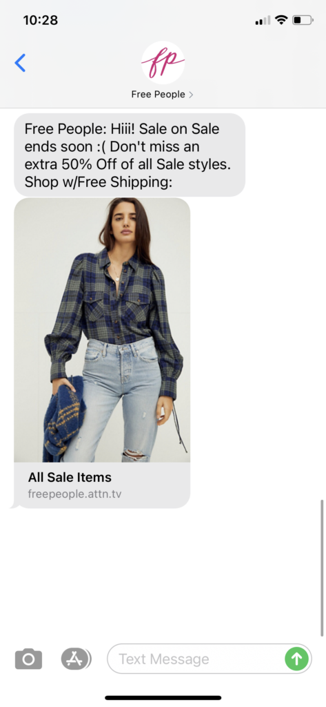 Free People Text Message Marketing Example - 12.29.2020