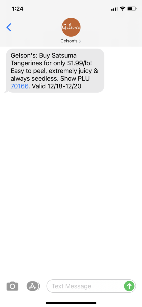 Gelson's Text Message Marketing Example - 12.18.2020