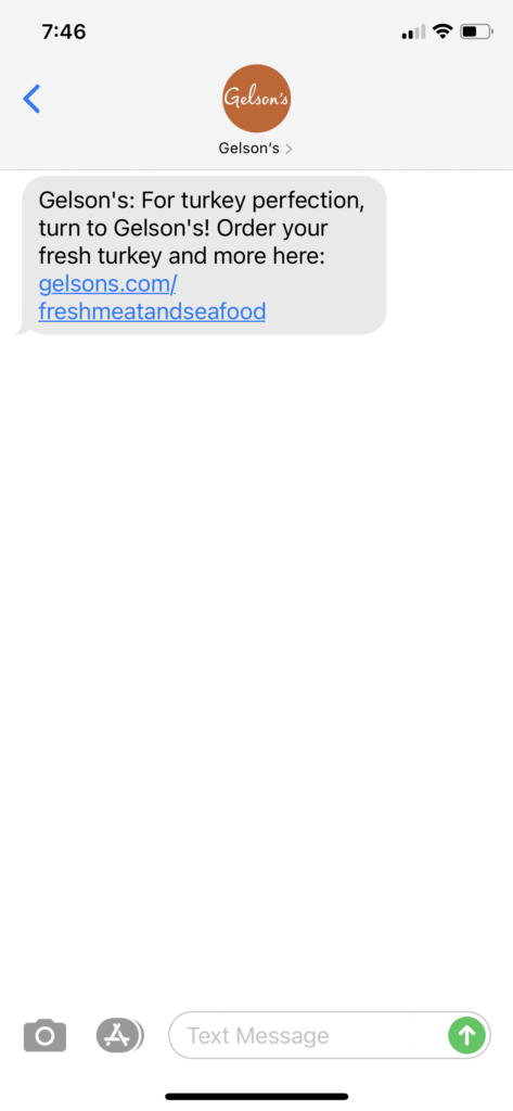 Gelsons Text Message Marketing Example - 12.21.2020
