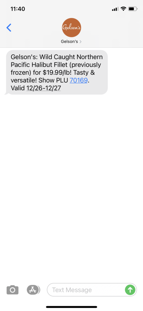 Gelson's Text Message Marketing Example - 12.26.2020