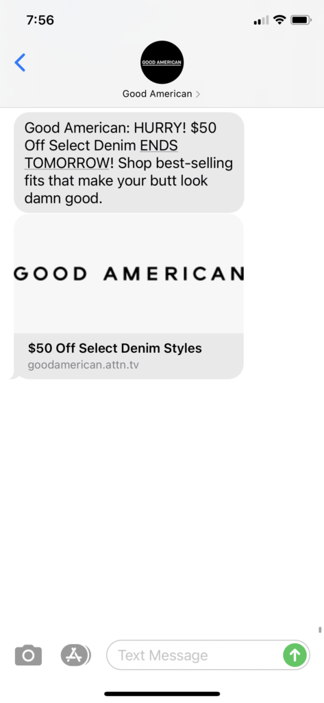 Good American Text Message Marketing Example - 12.8.2020.PNG