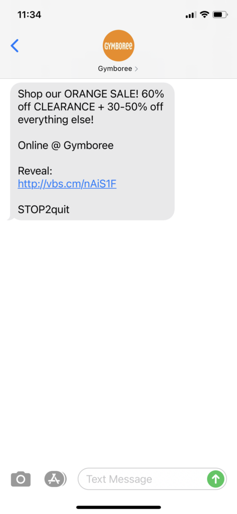 Gymboree Text Message Marketing Example - 12.26.2020