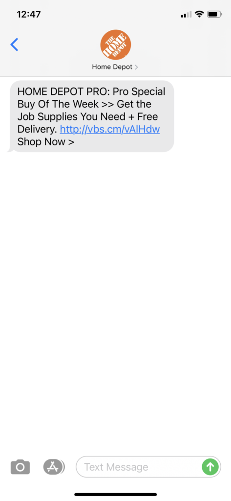 Home Depot Text Message Marketing Example - 12.7.2020.PNG