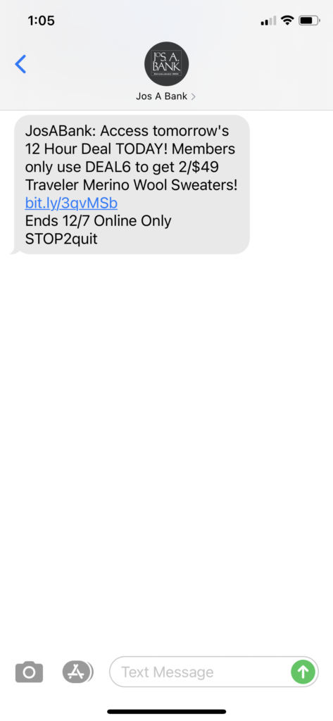 Jos A Bank Text Message Marketing Example - 12.06.2020.PNG