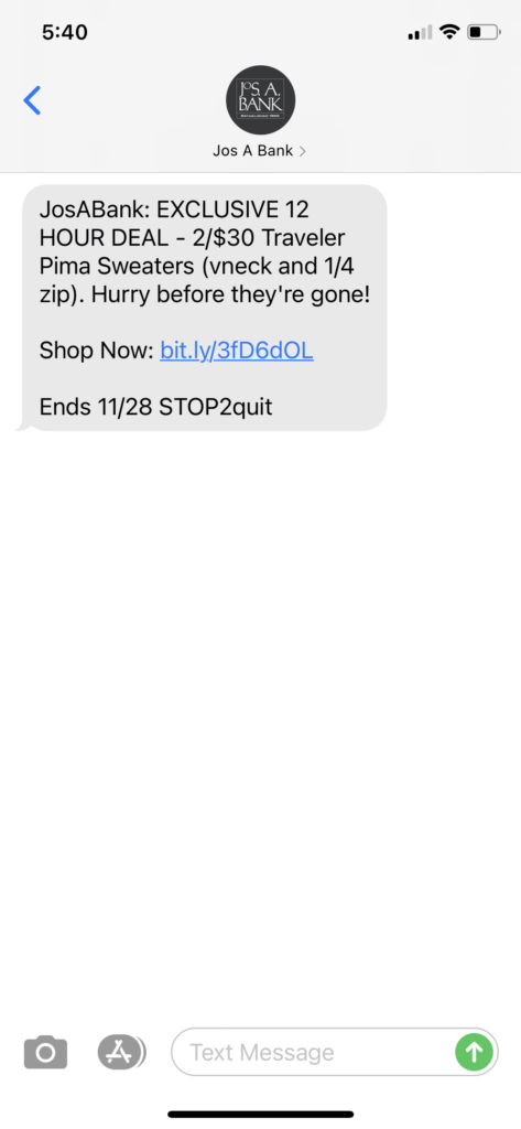 Jos A Bank Text Message Marketing Example - 12.28.2020.PNG