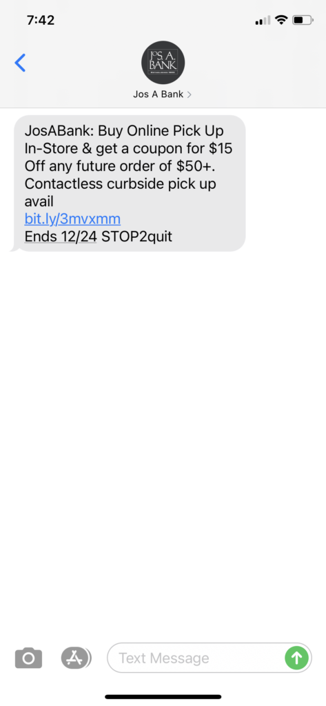 JosABank Text Message Marketing Example - 12.21.2020