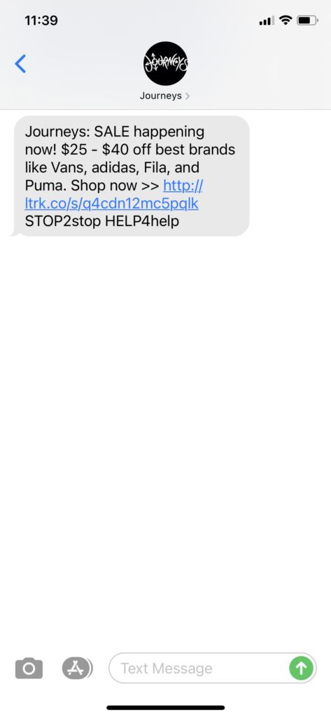 Journeys Text Message Marketing Example - 12.26.2020