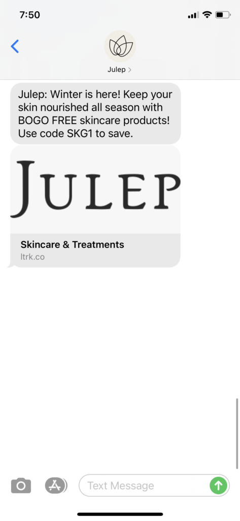 Julep Text Message Marketing Example - 12.21.2020