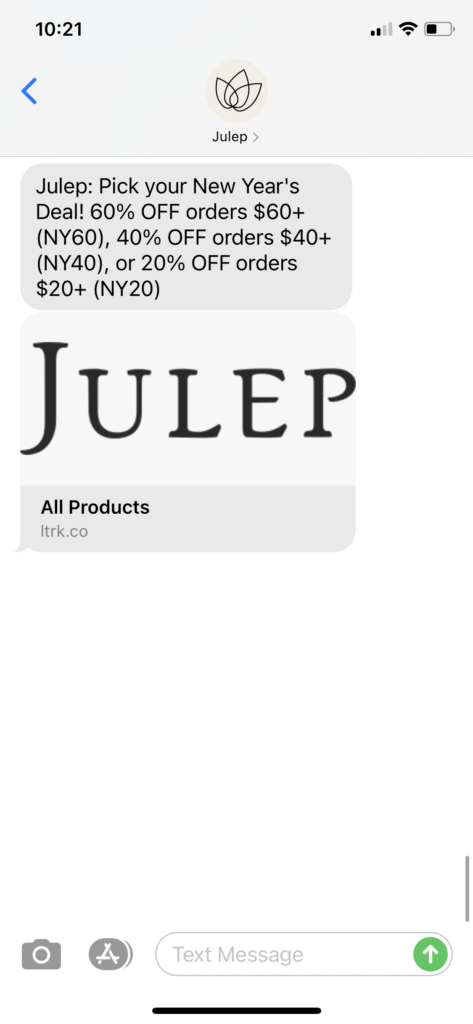 Julep Text Message Marketing Example - 12.29.2020