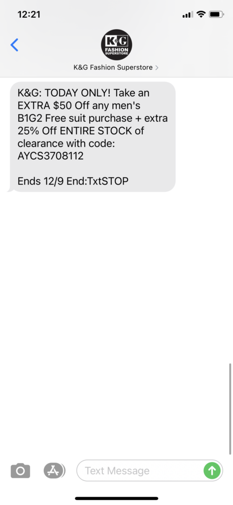 K&G Superstore Text Message Marketing Example - 12.9.2020.PNG