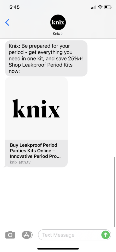 Knix Text Message Marketing Example - 12.20.2020
