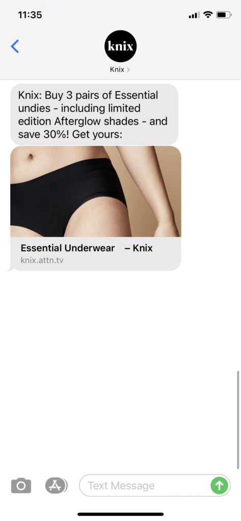 Knix Text Message Marketing Example - 12.26.2020