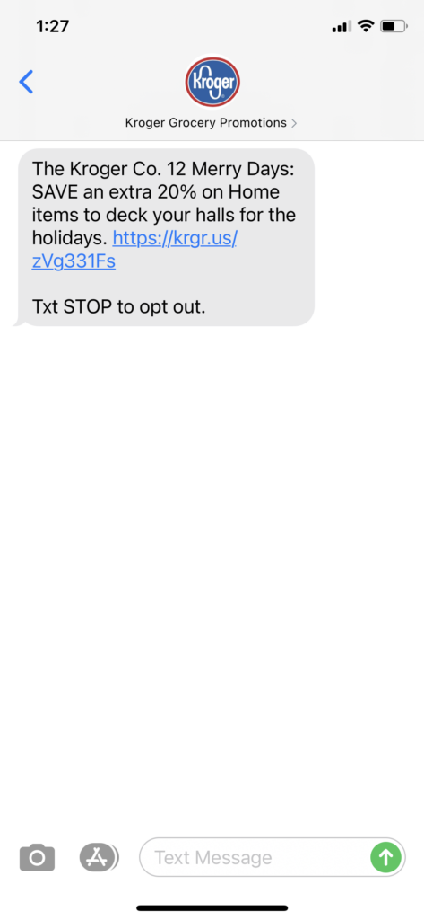 Kroger Text Message Marketing Example - 12.18.2020