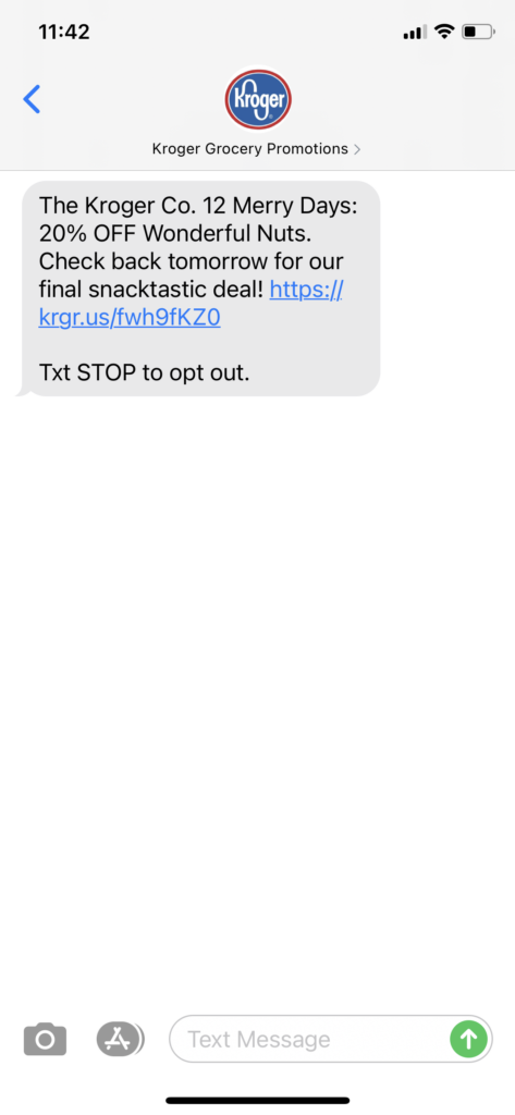 Kroger Text Message Marketing Example - 12.19.2020