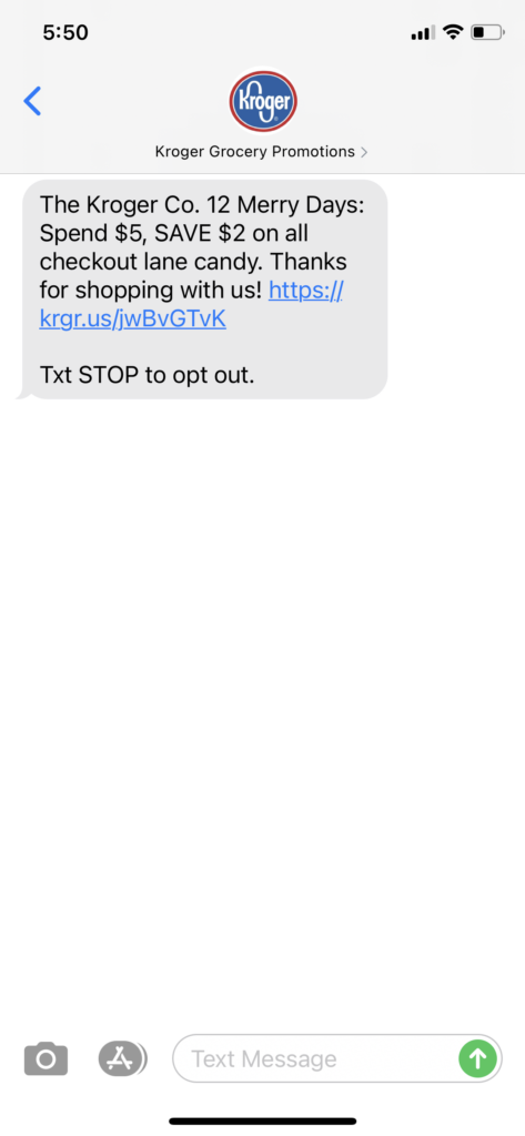 Kroger Text Message Marketing Example - 12.20.2020