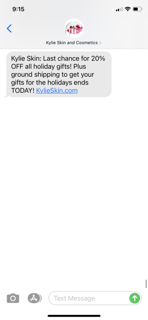 Kylie Skin and Cosmetics Text Message Marketing Example - 12.14.2020.PNG