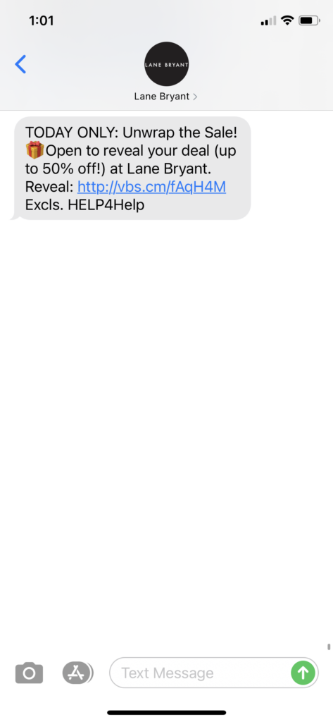 Lane Bryant Text Message Marketing Example - 12.06.2020.PNG