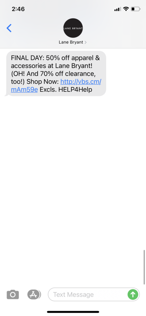 Lane Bryant Text Message Marketing Example - 12.15.2020.PNG