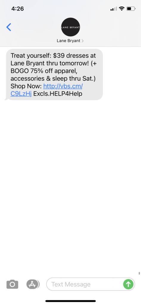 Lane Bryant Text Message Marketing Example - 12.2.2020.PNG