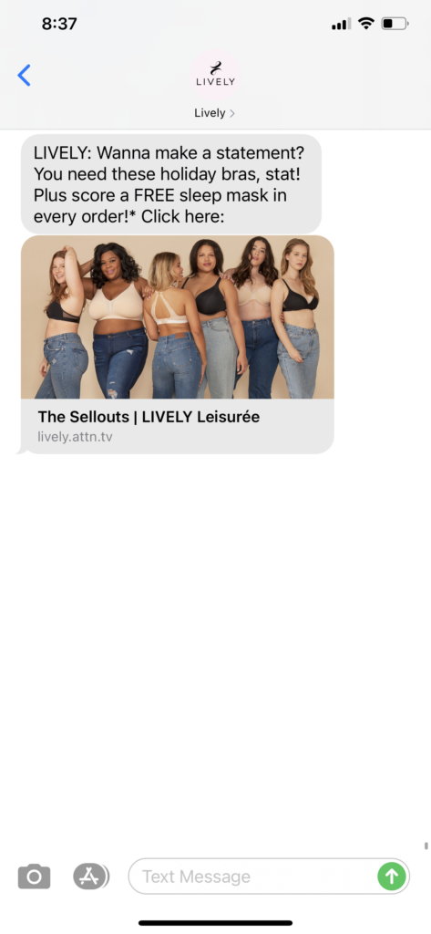 Lively Text Message Marketing Example - 12.24.2020