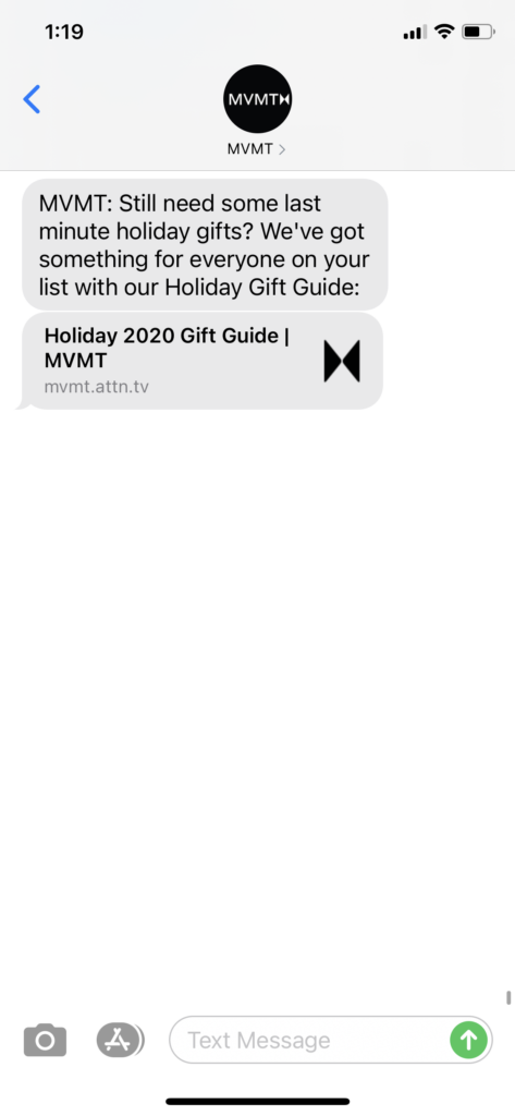 MVMT Text Message Marketing Example - 12.18.2020