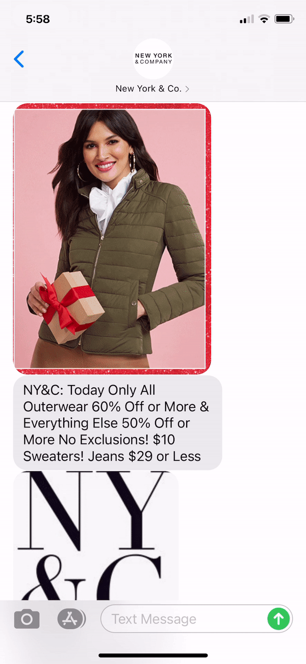 New York and Co Text Message Marketing Example - 11.21.2020.gif