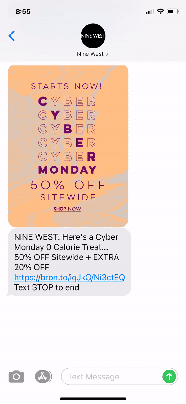 Nine West Text Message Marketing Example - 11.29.2020.gif