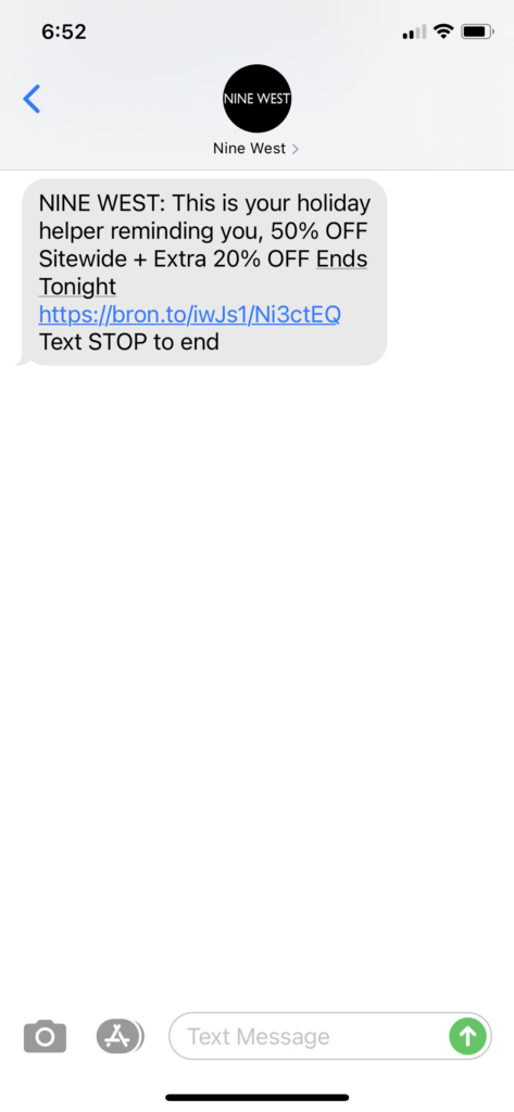 Nine West Text Message Marketing Example - 11.30.2020.PNG