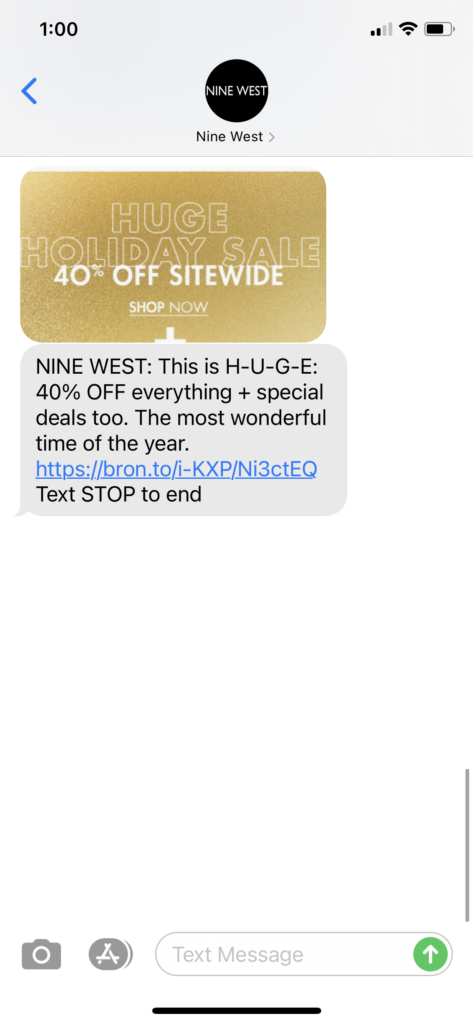 Nine West Text Message Marketing Example - 12.06.2020.PNG