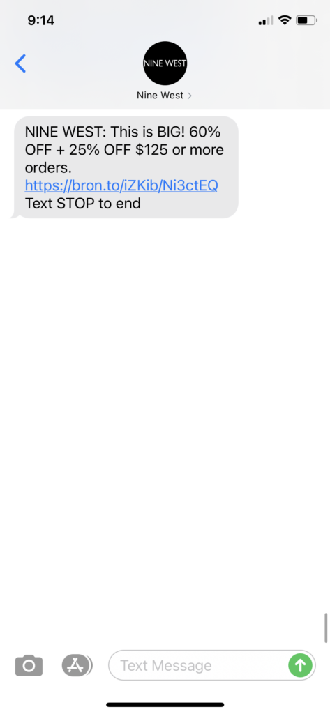 Nine West Text Message Marketing Example - 12.14.2020.PNG