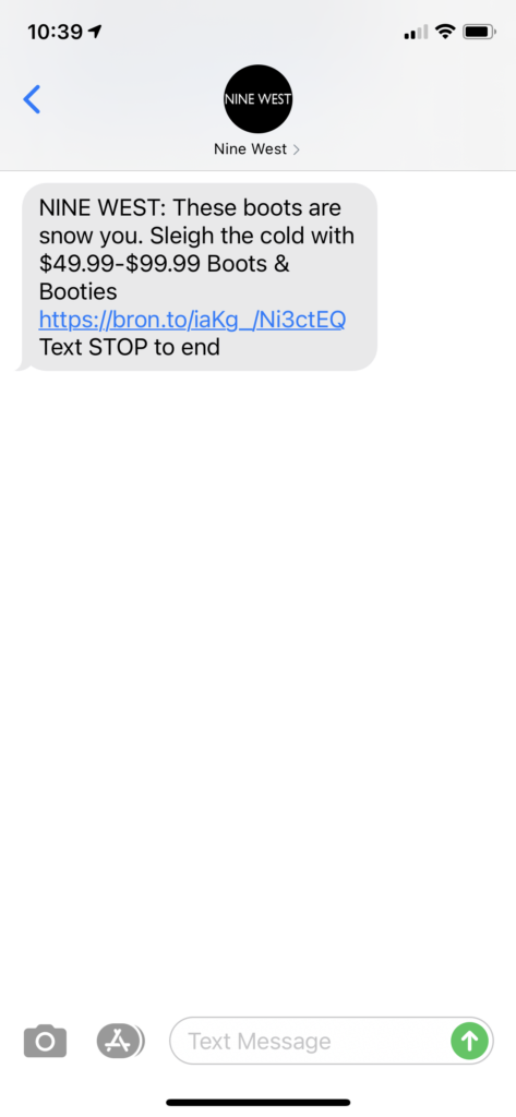 Nine West Text Message Marketing Example - 12.17.2020.PNG