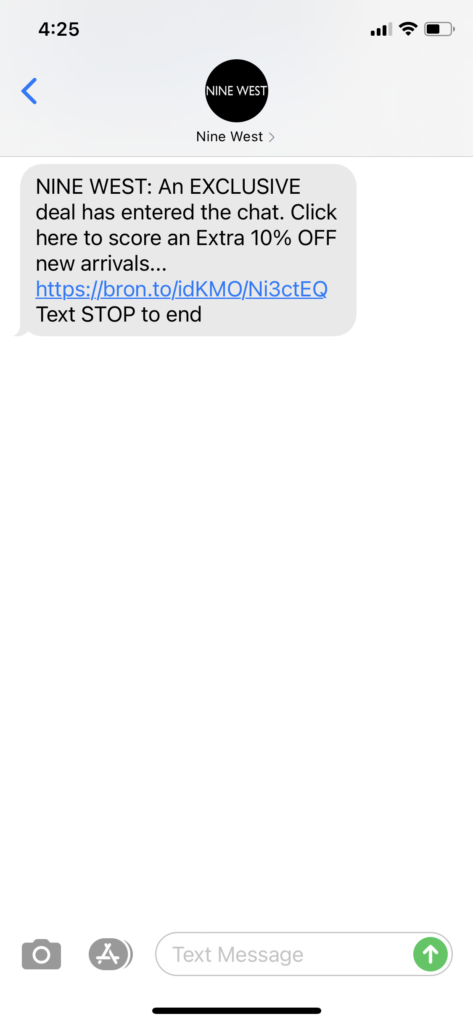 Nine West Text Message Marketing Example - 12.2.2020.PNG