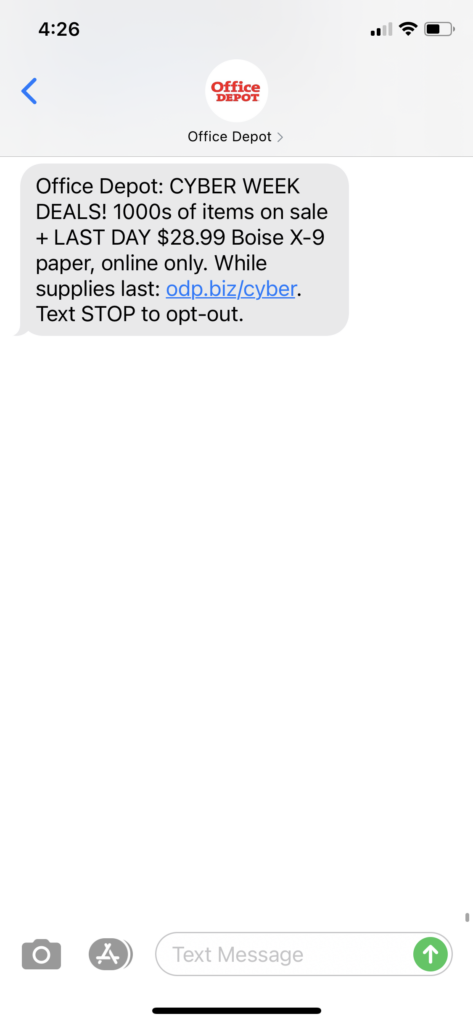 Office Depot Text Message Marketing Example - 12.2.2020.PNG