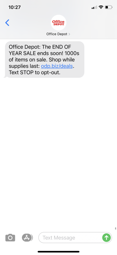 Office Depot Text Message Marketing Example - 12.29.2020