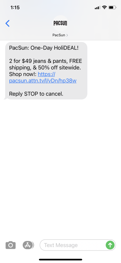 PacSun Text Message Marketing Example - 12.05.2020 .PNG