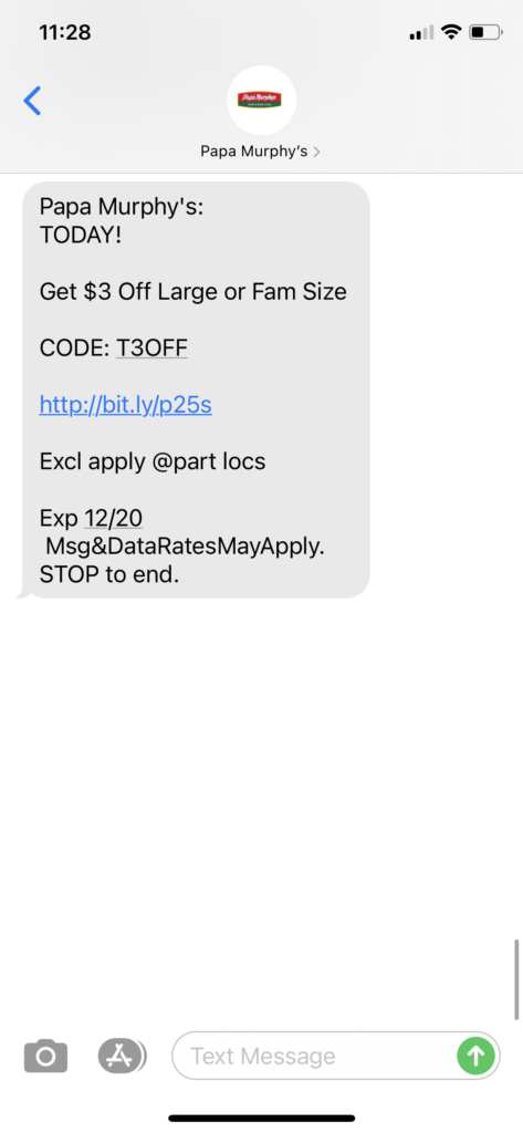 Papa Murphy's Text Message Marketing Example - 12.19.2020