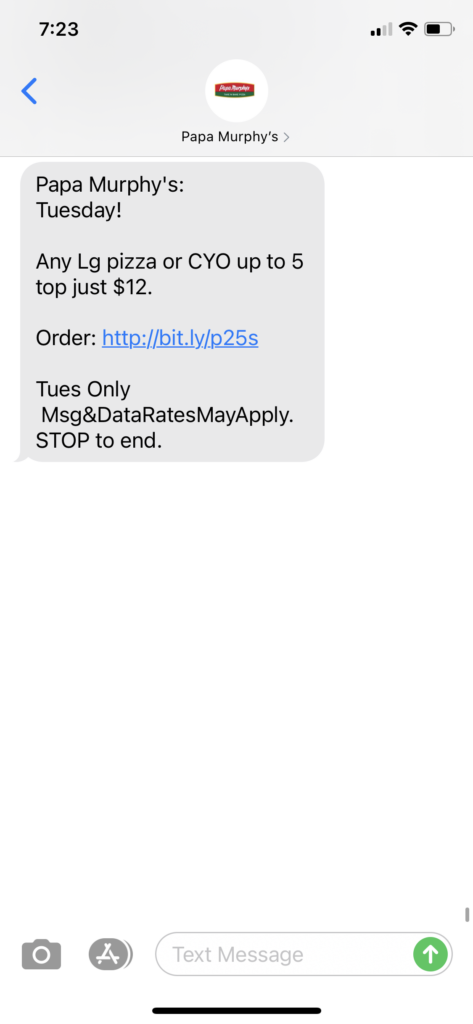 Papa Murphy's Text Message Marketing Example - 12.22.2020
