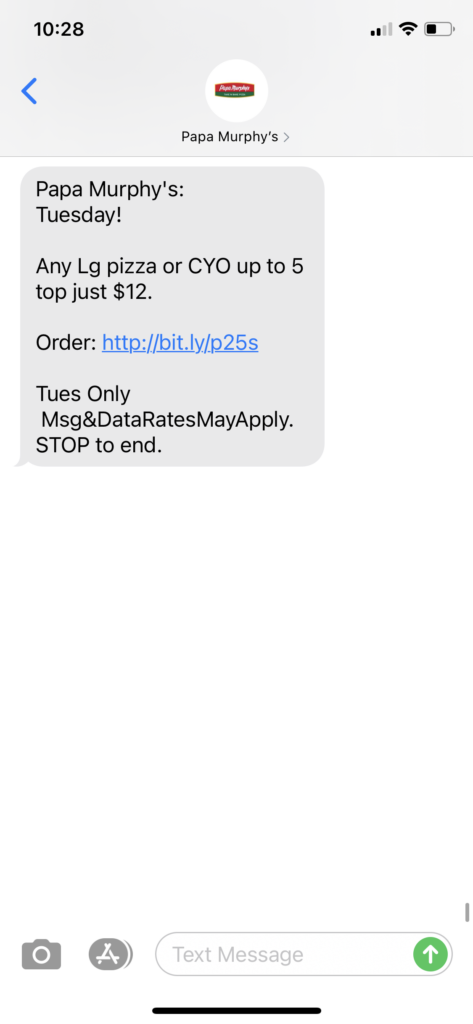 Papa Murphy's Text Message Marketing Example - 12.29.2020